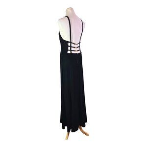 Vintage 1990s Tower USA Size L Cage Back Dress Stretchy Velvet Black